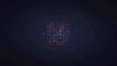 Abstract Digital Data Grid with Glowing Red and Blue Squares on Dark Tech Stock Footage 339316371