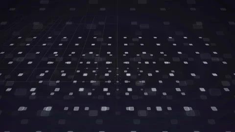 Abstract Digital Data Grid with Glowing White Squares Moving in Dark Blue Stock Footage 339317234