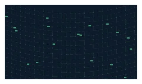 Abstract digital data grid pattern with glowing green nodes on dark navy ba.. Stockillustratie