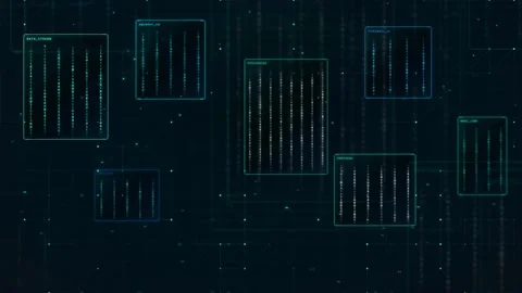 Abstract Digital Data Interface with Floating Blue Holographic Screens and Stock Footage 336773694