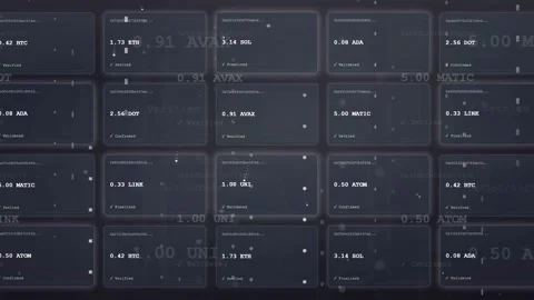 Abstract Digital Data Interface with Floating Cryptocurrency Market Tickers and Stock Footage 339316281