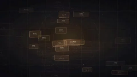 Abstract Digital Data Interface with Floating Golden HUD Elements on Dark Grid Stock Footage 339317988