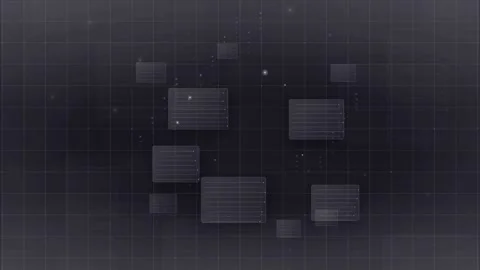Abstract Digital Data Interface with Floating Rectangular Panels on Dark Grid Stock Footage 339318357