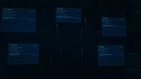 Abstract Digital Data Interface with Floating Blue Holographic Screens and Stock Footage 339321848