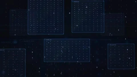 Abstract Digital Data Interface with Floating Blue HUD Panels and Binary Code Stock Footage 339324785
