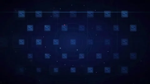 Abstract Digital Data Interface with Glowing Blue Grid and Futuristic Stock Footage 339317612