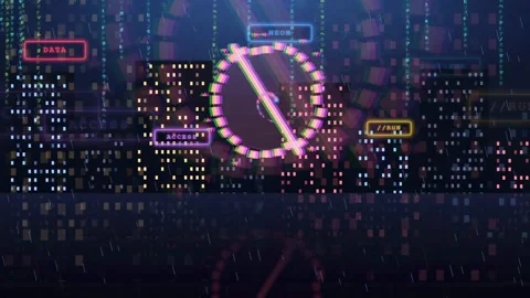 Abstract Digital Data Interface with Rotating HUD Element and Glowing Binary Stock Footage 341831942