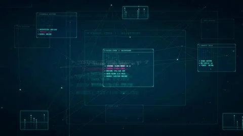 Abstract Digital Data Interface with Scrolling Code and Futuristic HUD Elements Stock Footage 339319811