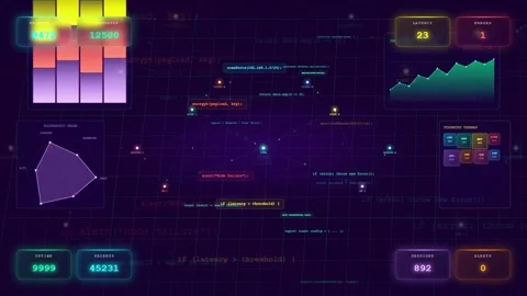 Abstract Digital Data Interface with Scrolling Code and Dynamic HUD Elements on Stock Footage 340024785