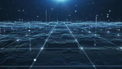 Abstract digital data landscape with glowing particles. Stock Footage 303264167