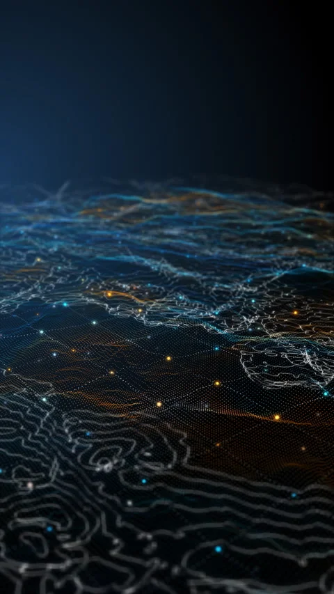 Abstract digital data landscape with glowing particles. Stock Footage 307672258