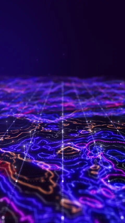 Abstract digital data landscape with glowing particles and dynamic lines. Stock Footage 308344643