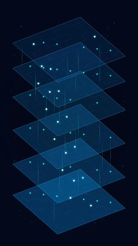 Abstract Digital Data Layers with Glowing Nodes and Connections Stock Footage 346203185