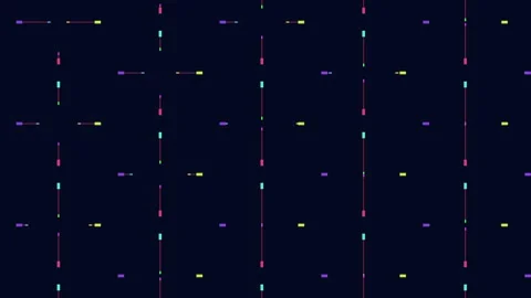Abstract digital data lines and colorful glitch bars moving on dark background Stock Footage 330062192