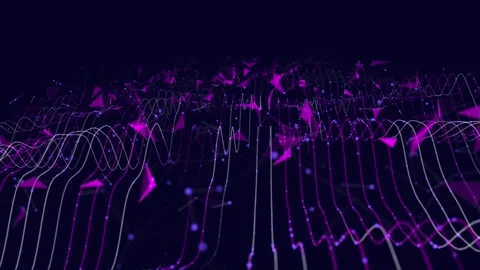 Abstract digital data on lines wavy stream quantum computing in dark cybers.. Video stock 334607116