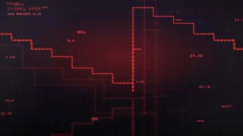 Abstract Digital Data Loss Interface with Red Glitchy Graphs and Technical HUD Stock Footage 343873943