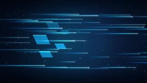 Abstract digital data motion background featuring glowing blue geometric sh.. Stock Footage 346973643