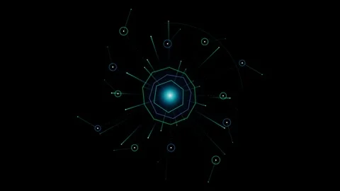 Abstract digital data network animation with glowing core on black backgrou.. Stock Footage 345984010