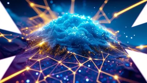 Abstract Digital Data Network With Glowing Connections And Lines. Stock Photos