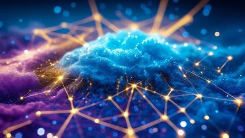 Abstract Digital Data Network With Glowing Connections And Lines. Stock Photos