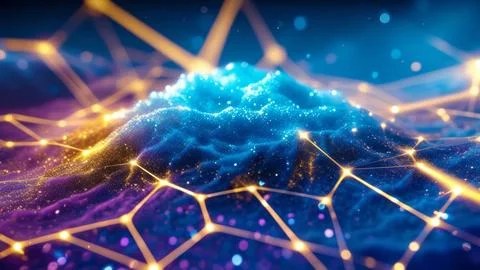 Abstract Digital Data Network With Glowing Connections And Lines. Stock Photos