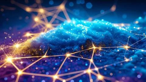 Abstract Digital Data Network With Glowing Connections And Lines. Stock Photos