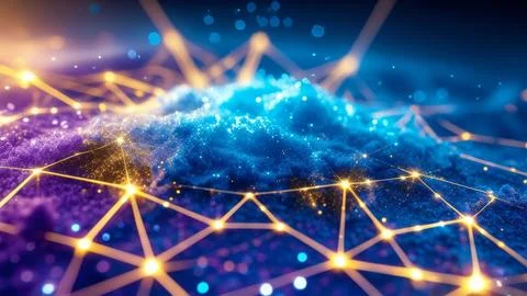 Abstract Digital Data Network With Glowing Connections And Lines. Stock Photos