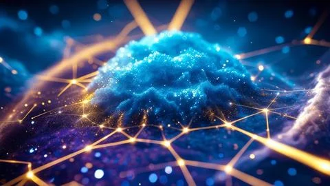 Abstract Digital Data Network With Glowing Connections And Lines. Stock Photos