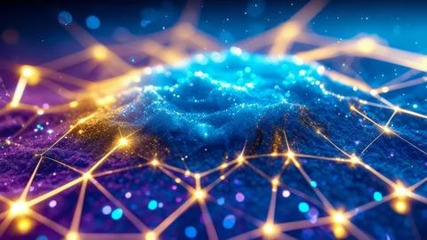 Abstract Digital Data Network With Glowing Connections And Lines. Stock Photos