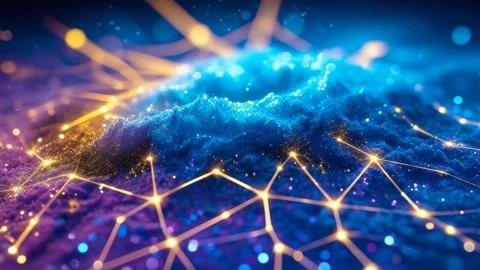 Abstract Digital Data Network With Glowing Connections And Lines. Stock Photos