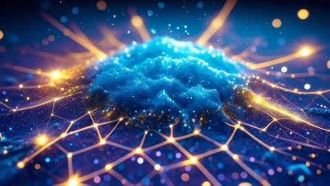 Abstract Digital Data Network With Glowing Connections And Lines. Stock Photos