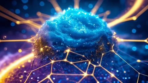 Abstract Digital Data Network With Glowing Connections And Lines. Stock Photos