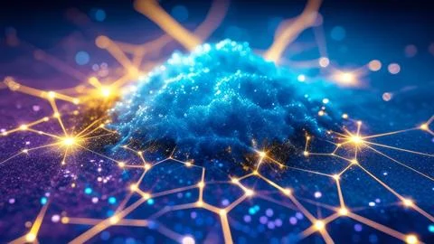 Abstract Digital Data Network With Glowing Connections And Lines. Stock Photos