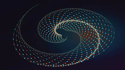 Abstract Digital Data Network Spiral with Connected Dots and Lines on a Dar.. 스톡 일러스트