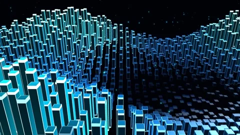 Abstract digital data ocean of glowing blue acrylic cubes moving in smooth waves Видео 339062337