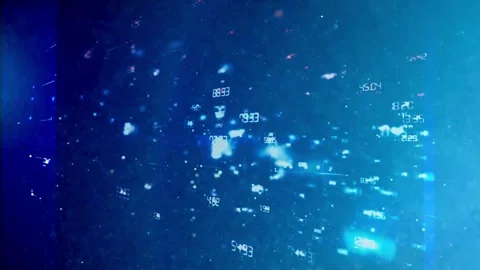 Abstract Digital Data Particles Flowing in Dark Space Video stock 336112290