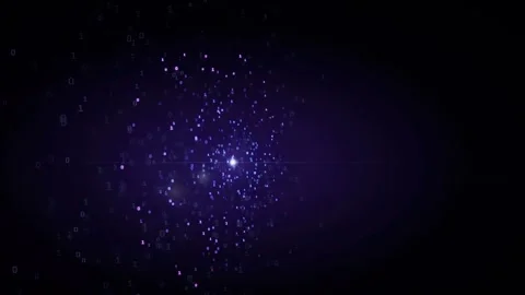 Abstract Digital Data Particles Flowing in Deep Purple Space with Glowing Stock Footage 339323239