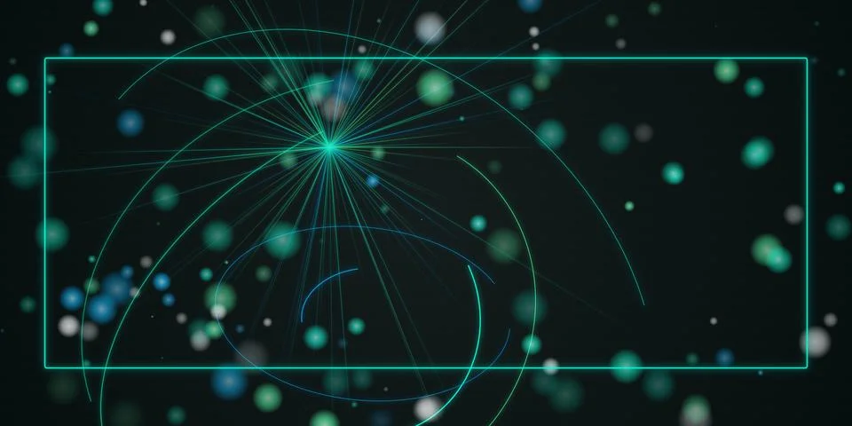 Abstract digital data points with green frame on black Stock Illustration