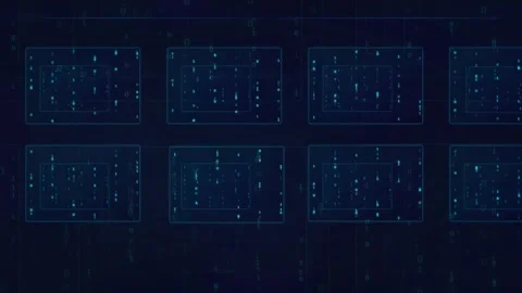 Abstract Digital Data Processing Animation with Blue Glowing HUD Interface and Stock Footage 339325219