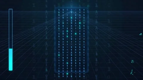 Abstract digital data processing animation with binary code and blue loading Stock Footage 341822037