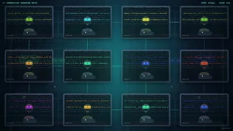 Abstract digital data processing animation with flowing code and futuristic Stock Footage 341834481