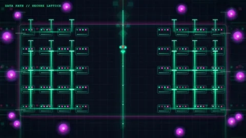 Abstract Digital Data Processing Animation with Glowing Neon Lines and Floating Stock Footage 343157340