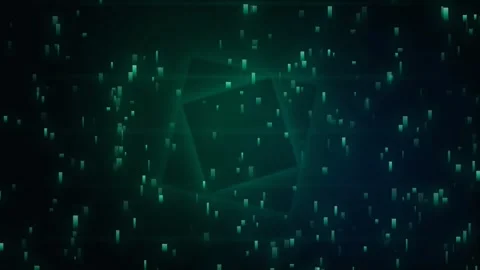 Abstract digital data rain with rotating green geometric squares Stock Footage 335871217