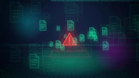 Abstract Digital Data Security Concept with Glowing Warning Triangle and 스톡 동영상 343164247
