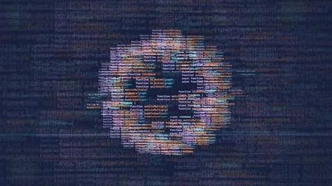 Abstract Digital Data Sphere Formed by Scrolling Computer Code on Dark Blue Stock Footage 339974209