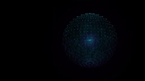 Abstract Digital Data Sphere with Glowing Blue Purple Network Rotation Stock Footage 346722587
