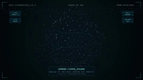 Abstract digital data sphere rotating with futuristic hud interface and glowing Stock Footage 345759493