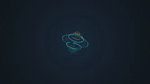 Abstract digital data sphere spinning with blue and orange particles on dar.. 库存影片 340753205