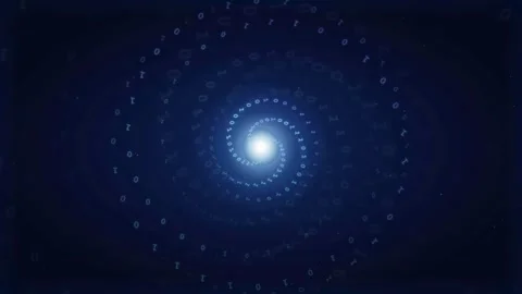 Abstract Digital Data Spiral with Binary Code Rotating in Deep Blue Cyber Space Video stock 339323742