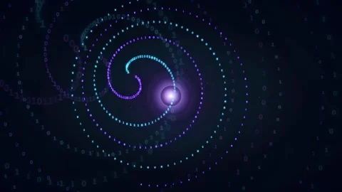 Abstract Digital Data Spiral with Glowing Particles and Binary Code on Dark Stock Footage 336780371